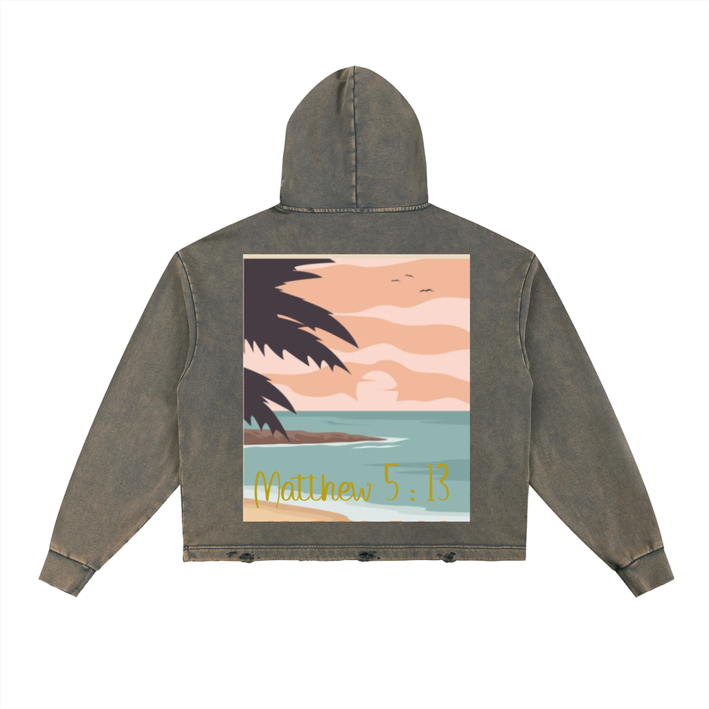 Vintage Washed Frayed-Hem Hoodie