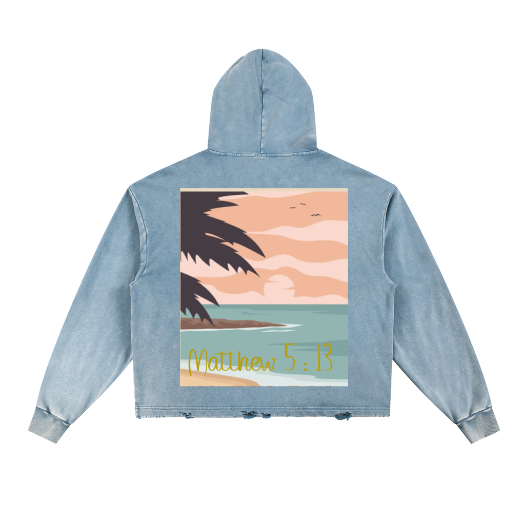 Vintage Washed Frayed-Hem Hoodie