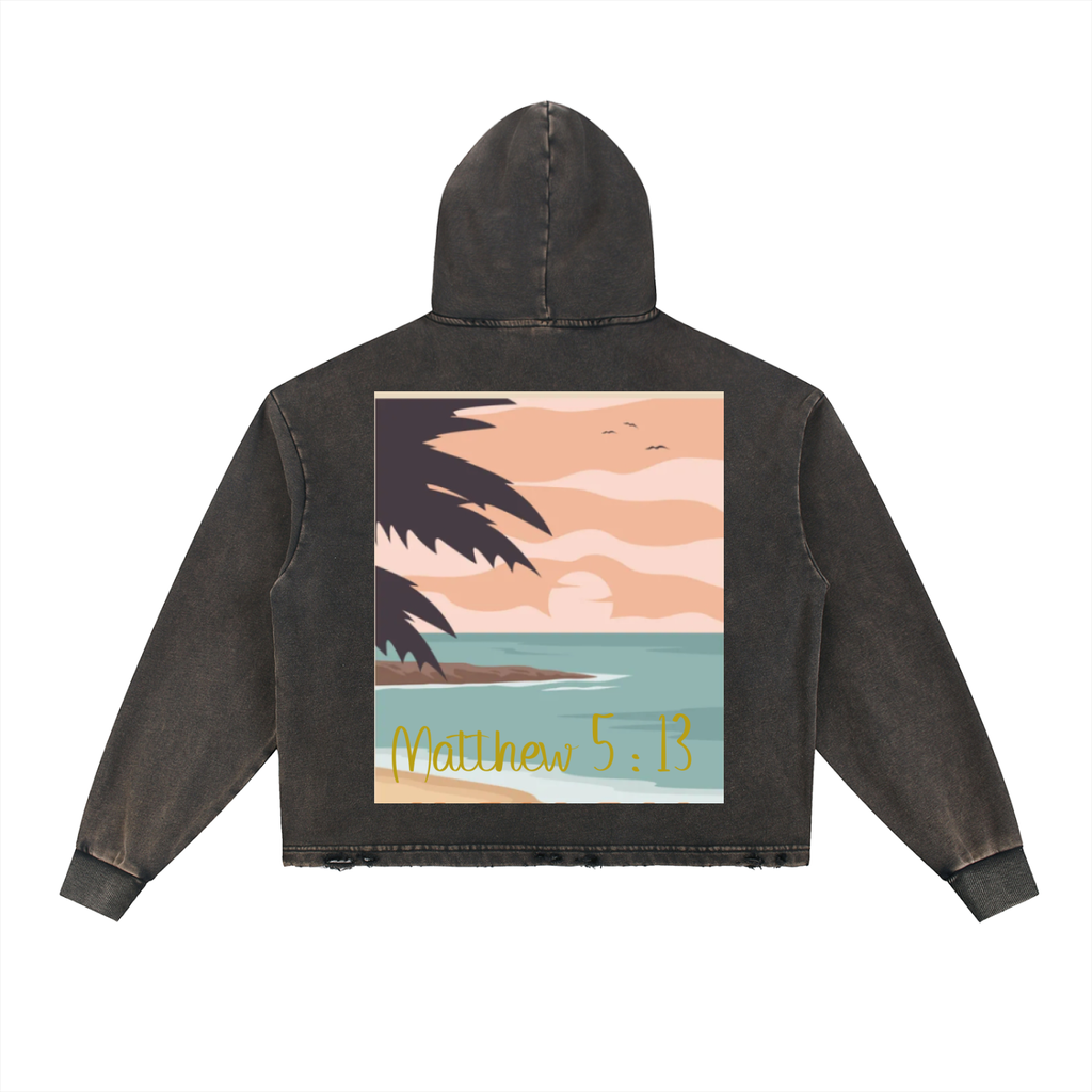 Vintage Washed Frayed-Hem Hoodie